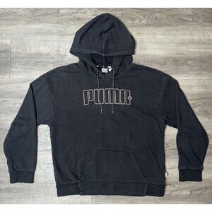 Puma Women's Black Hoodie Sweatshirt Size S Pullover Black Pink Letters